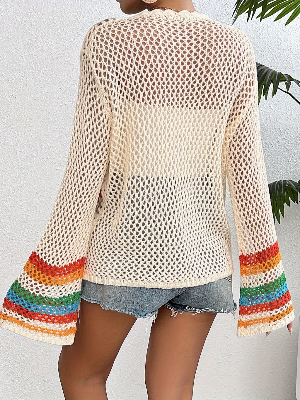 Damen florale Häkel-Strickjacke mit offener front