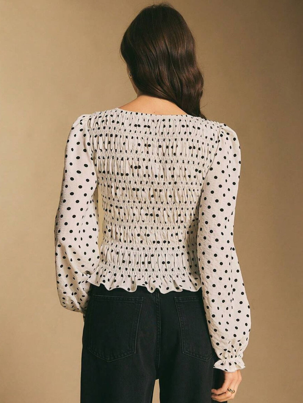Damen Bluse mit Polka-Dot-Print und Rüschen-Saum
