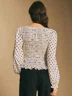 Damen Bluse mit Polka-Dot-Print und Rüschen-Saum