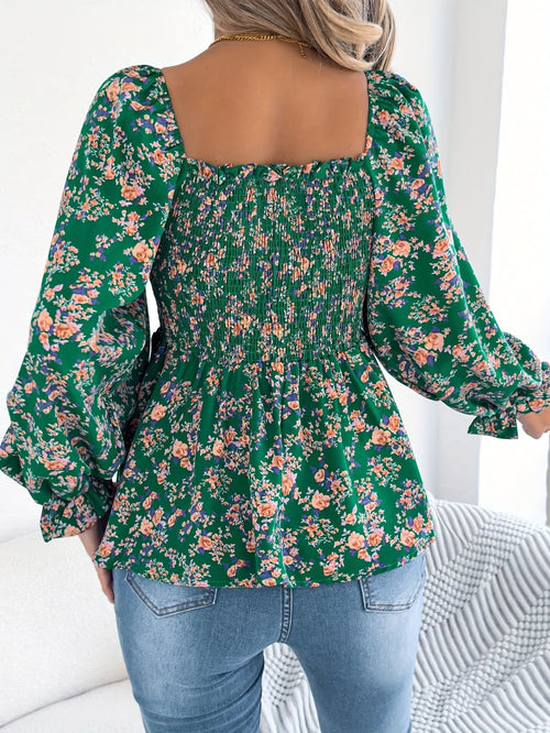 Damen Bluse mit quadratischem Ausschnitt und Rüschen-Details