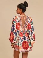 Damen boho florales V-Ausschnitt Kleid