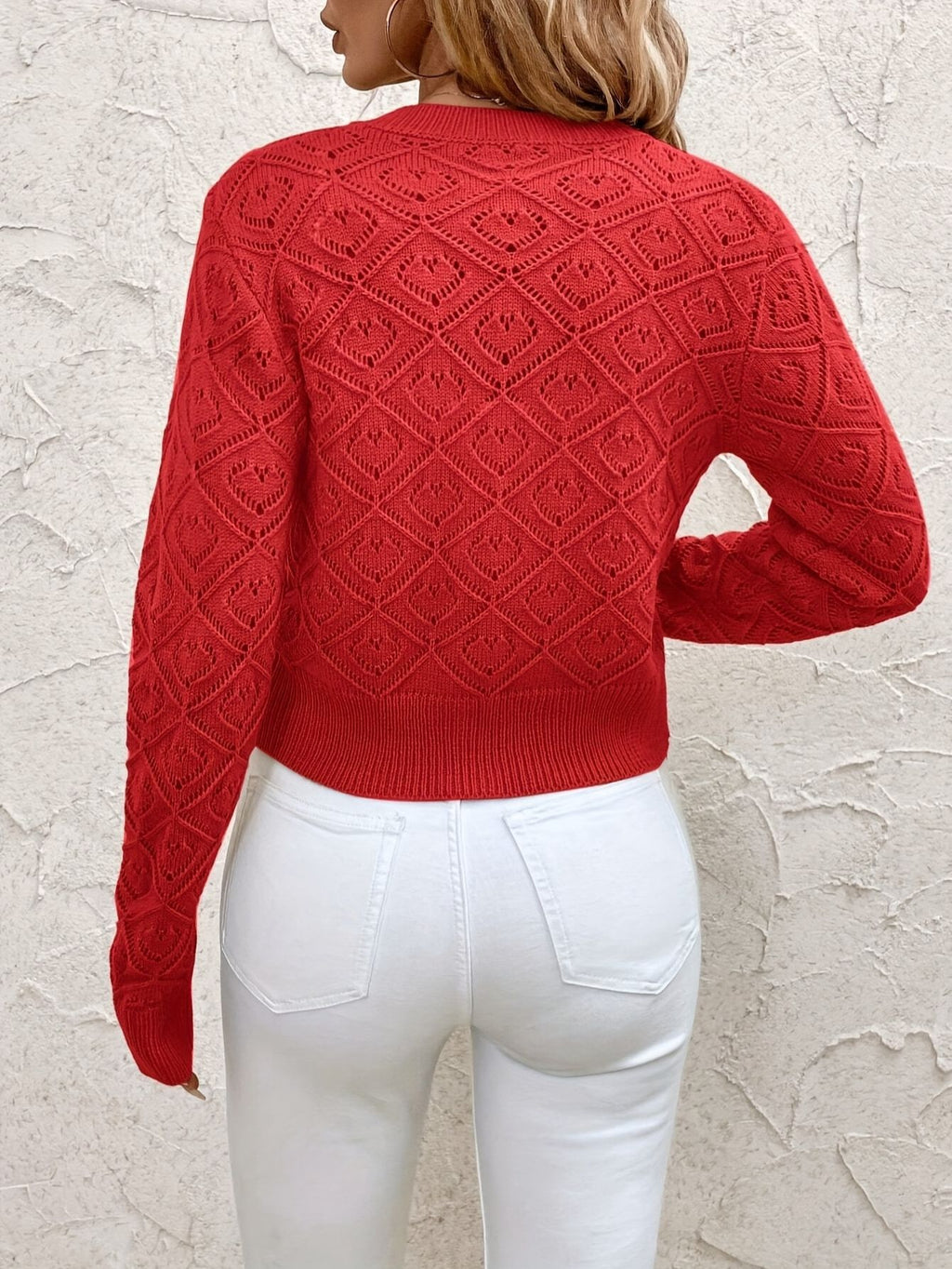 Damen geometrische Strickjacke mit Knöpfen