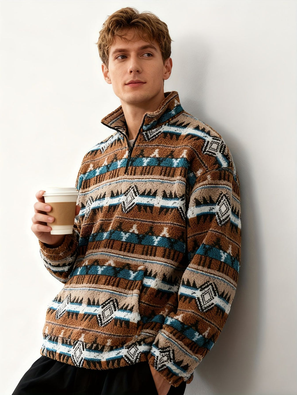 Herren gemusterter half-zip pullover
