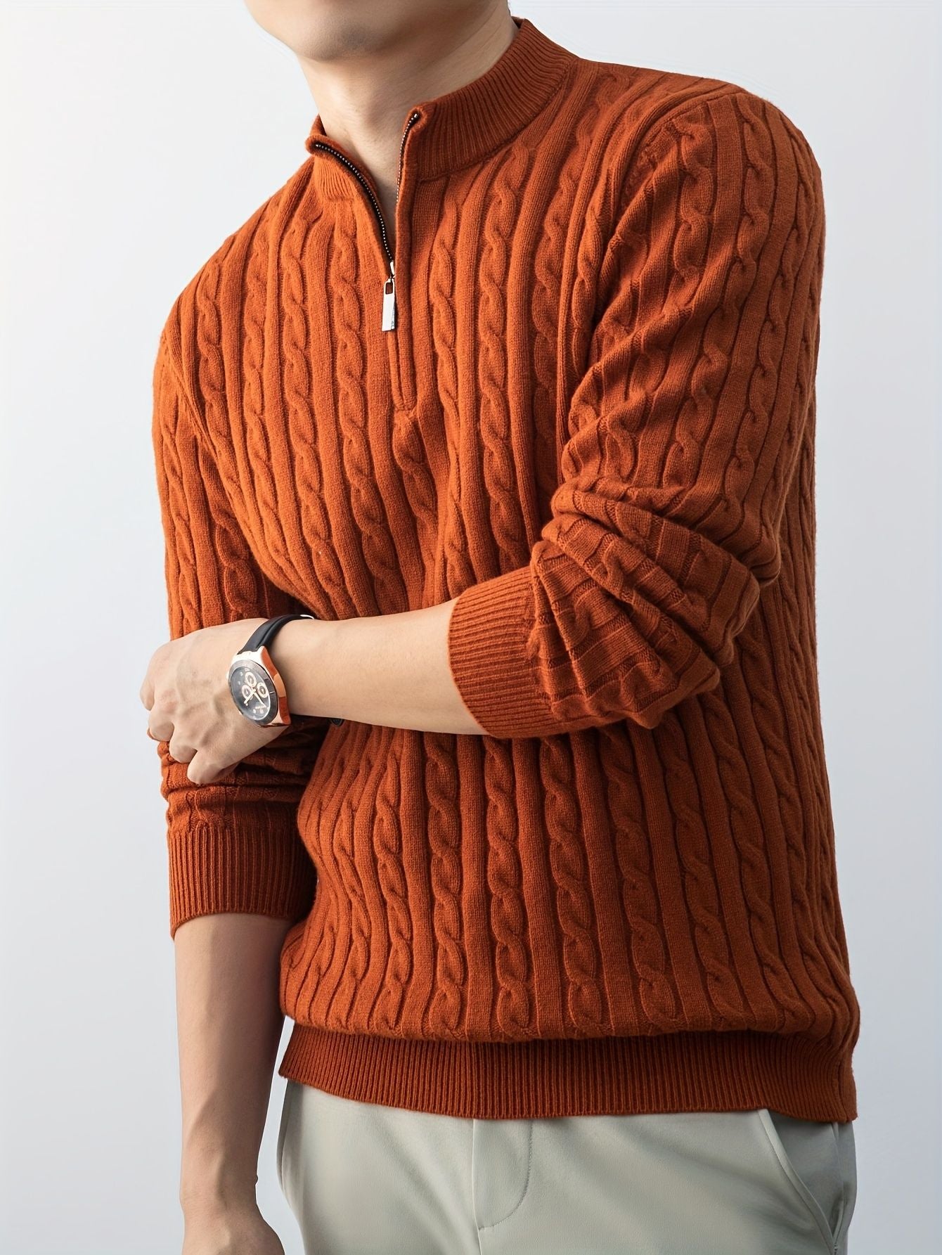 Herren kabelstrick pullover mit reißverschluss