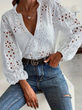 Damen-Bluse mit V-Ausschnitt und Rüschenärmeln