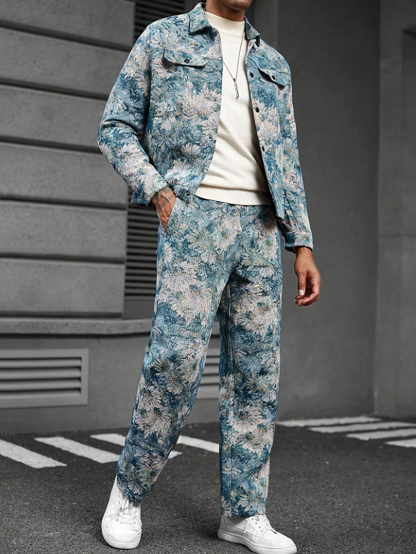 Herren jacken hosen set mit floralem muster