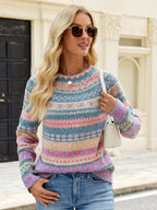 Damen gemusterter rundhals pullover