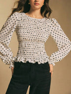 Damen Bluse mit Polka-Dot-Print und Rüschen-Saum