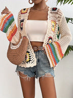 Damen florale Häkel-Strickjacke mit offener front