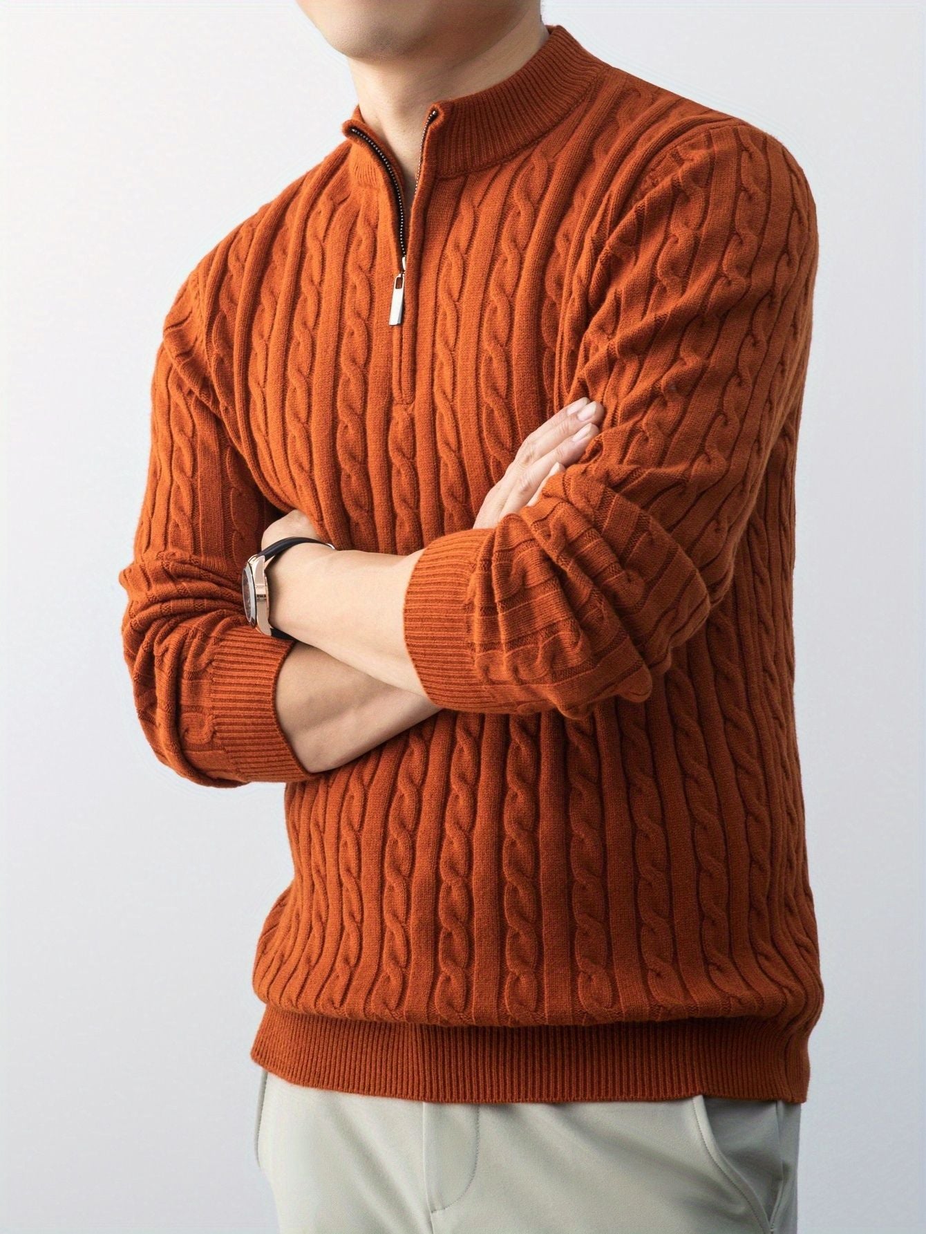 Herren kabelstrick pullover mit reißverschluss