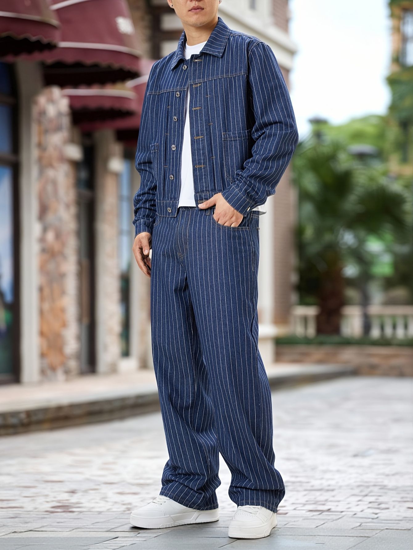 Herren gestreiftes jacken hosen set