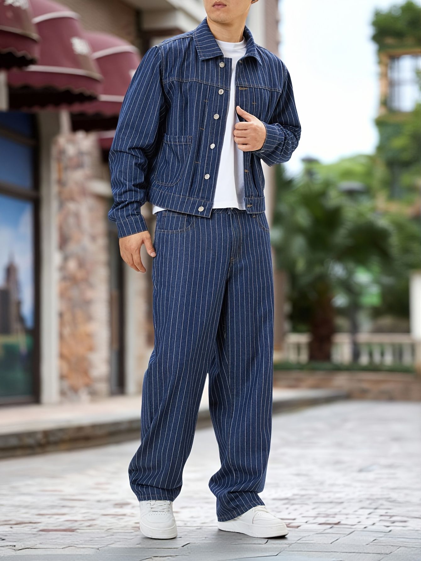 Herren gestreiftes jacken hosen set