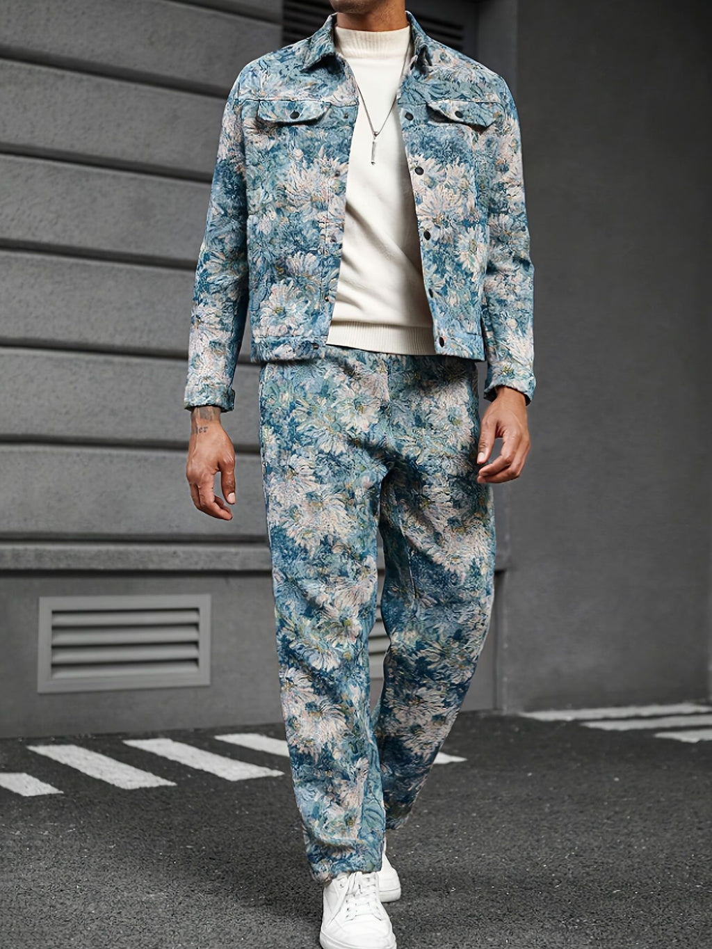 Herren jacken hosen set mit floralem muster
