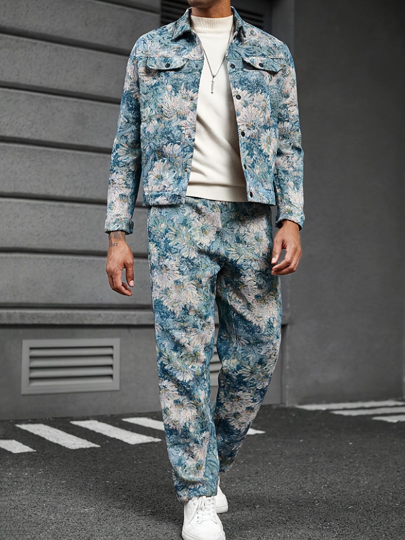 Herren jacken hosen set mit floralem muster