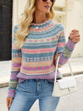 Damen gemusterter rundhals pullover