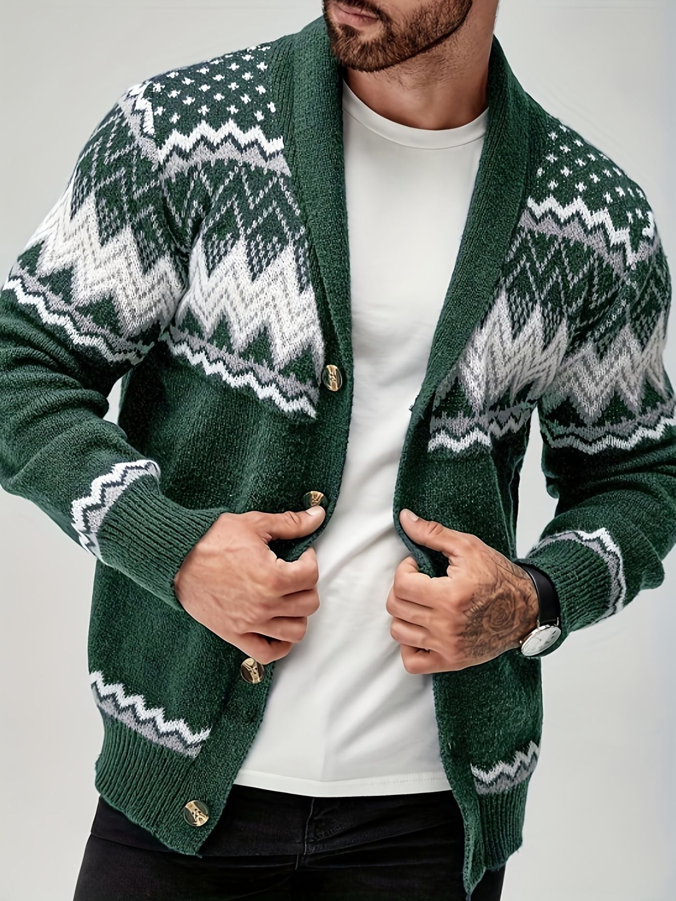 Herren cardigan mit geometrischem muster