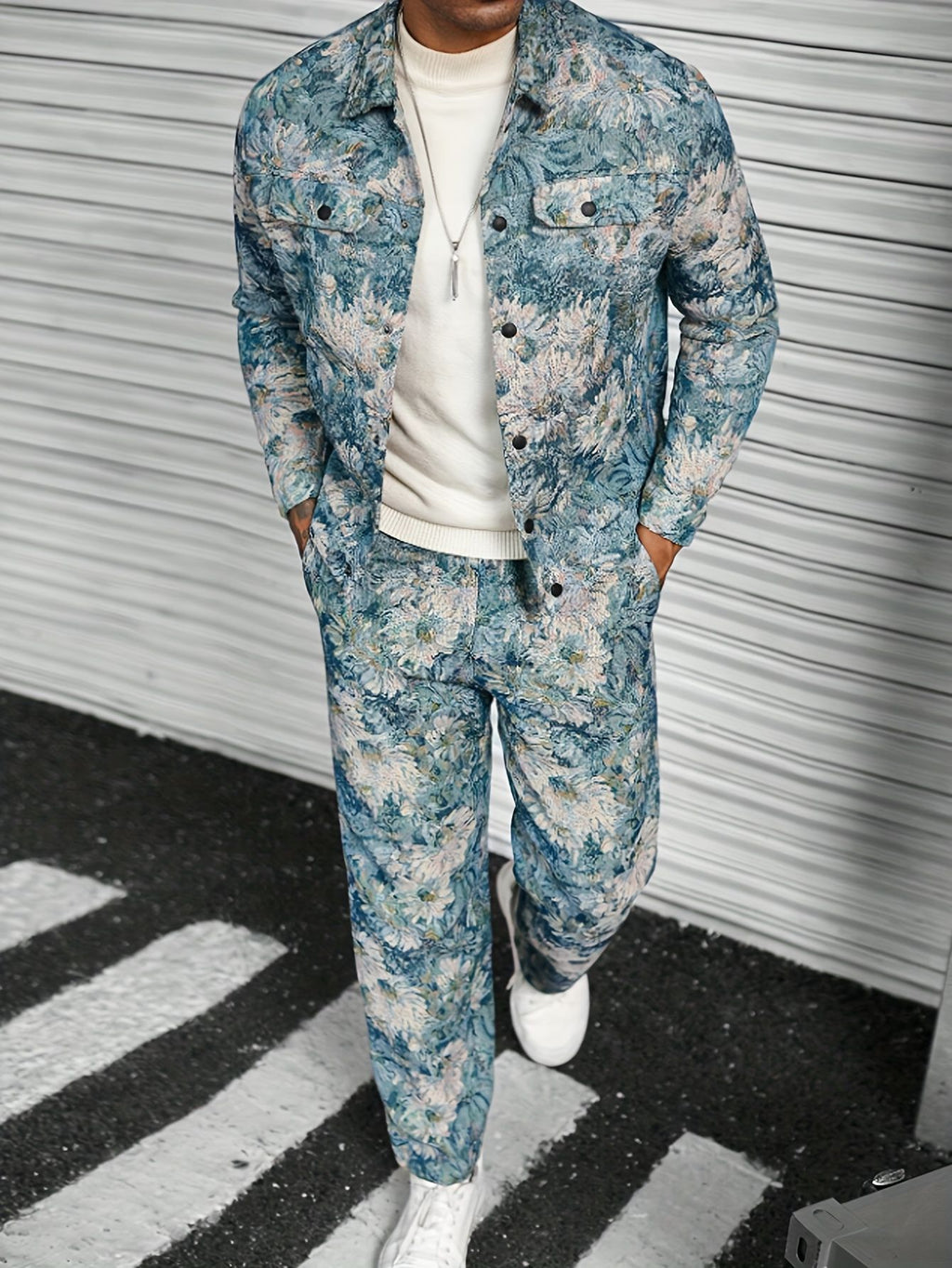 Herren jacken hosen set mit floralem muster