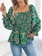 Damen Bluse mit quadratischem Ausschnitt und Rüschen-Details