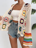 Damen florale Häkel-Strickjacke mit offener front