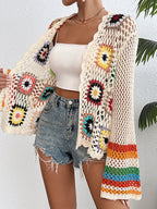 Damen florale Häkel-Strickjacke mit offener front