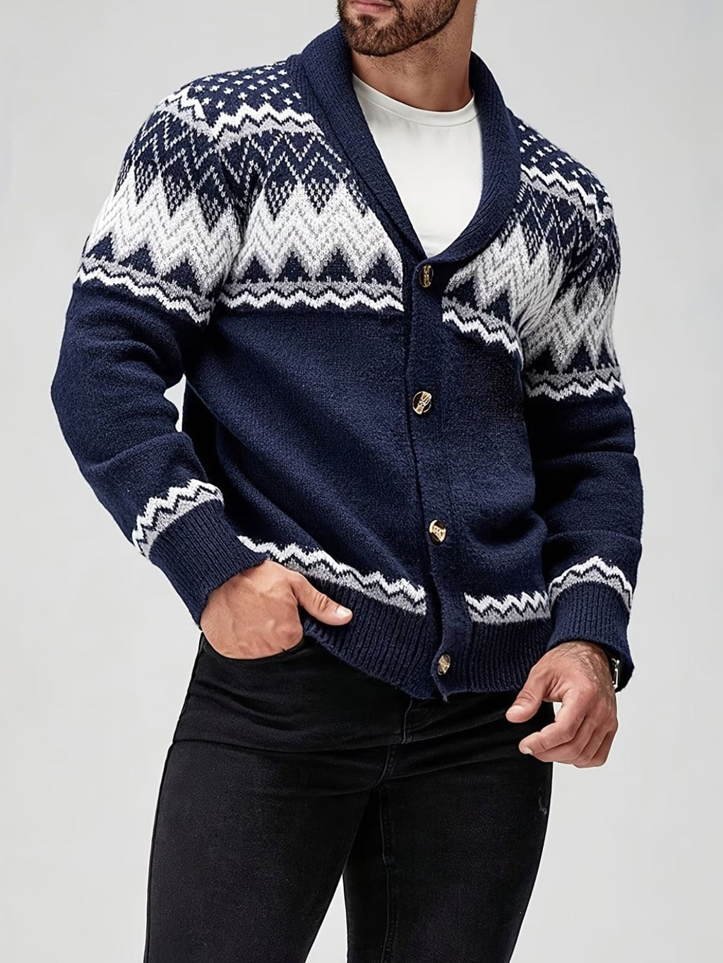Herren cardigan mit geometrischem muster