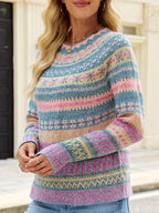 Damen gemusterter rundhals pullover