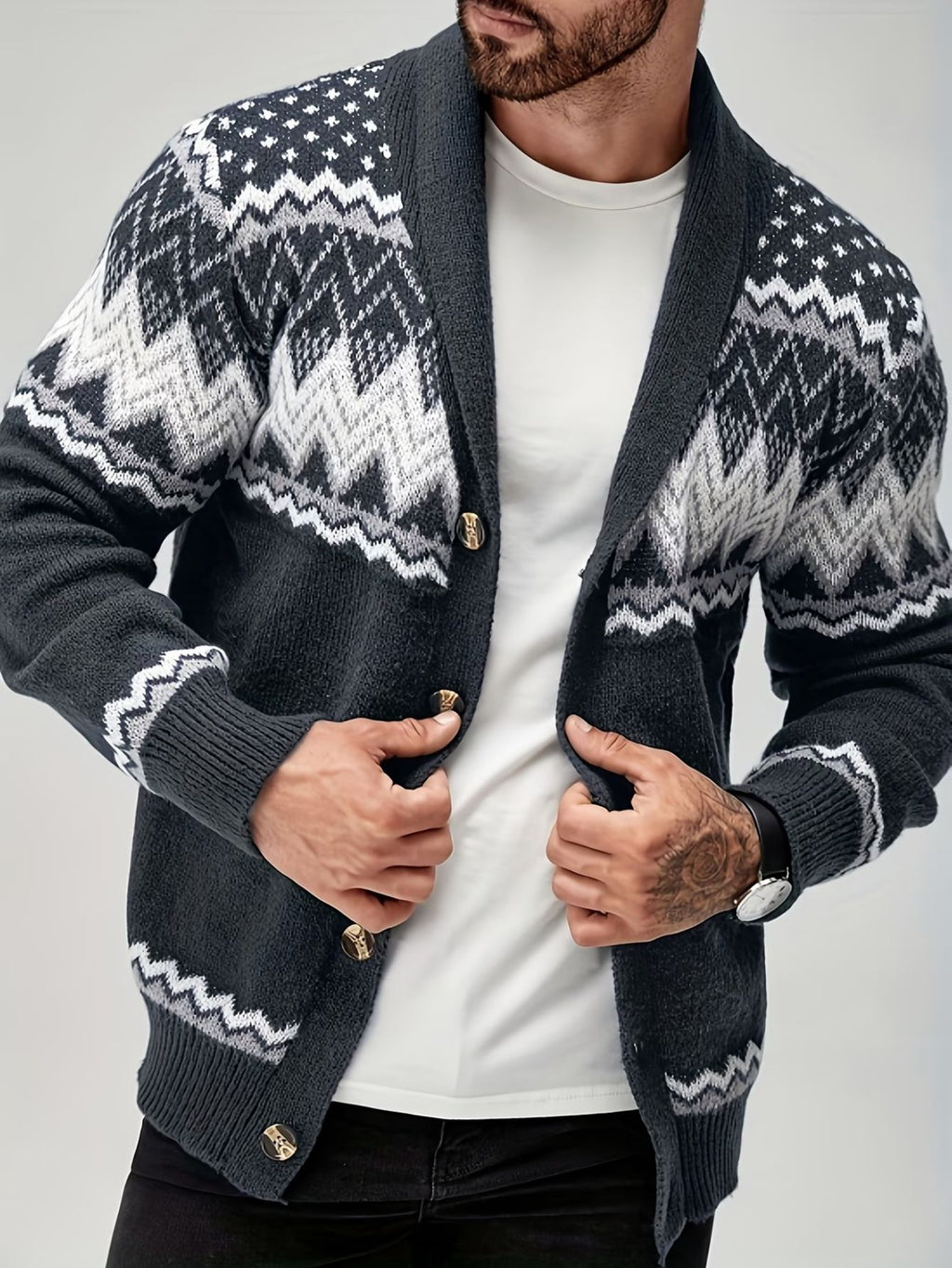 Herren cardigan mit geometrischem muster