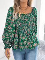 Damen Bluse mit quadratischem Ausschnitt und Rüschen-Details