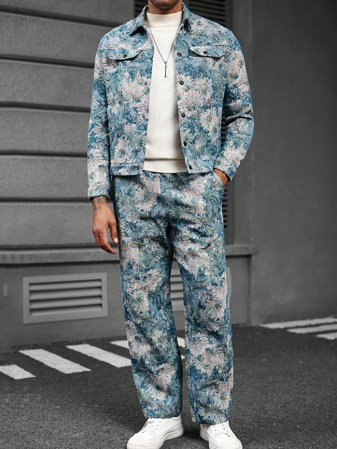 Herren jacken hosen set mit floralem muster