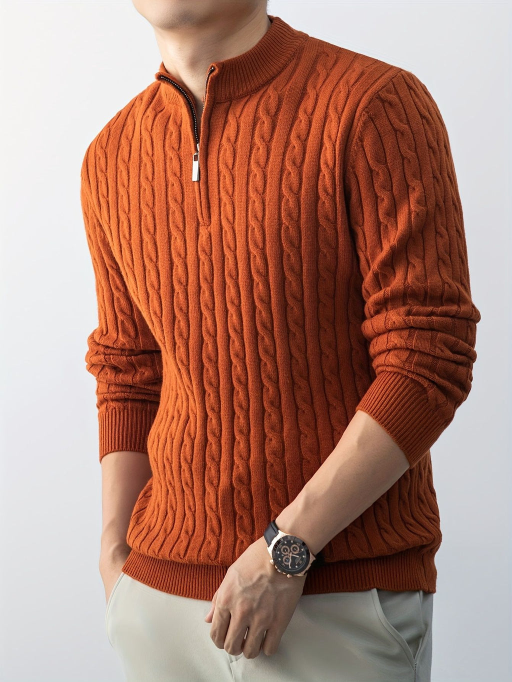Herren kabelstrick pullover mit reißverschluss