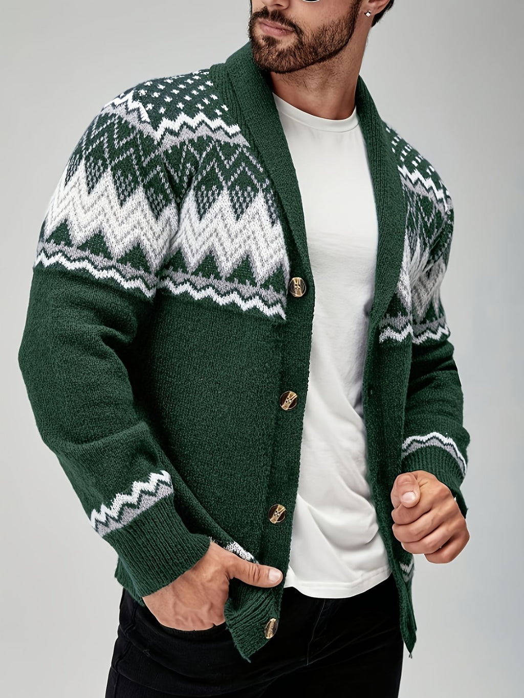 Herren cardigan mit geometrischem muster