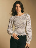 Damen Bluse mit Polka-Dot-Print und Rüschen-Saum