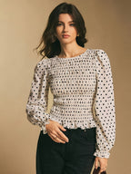 Damen Bluse mit Polka-Dot-Print und Rüschen-Saum